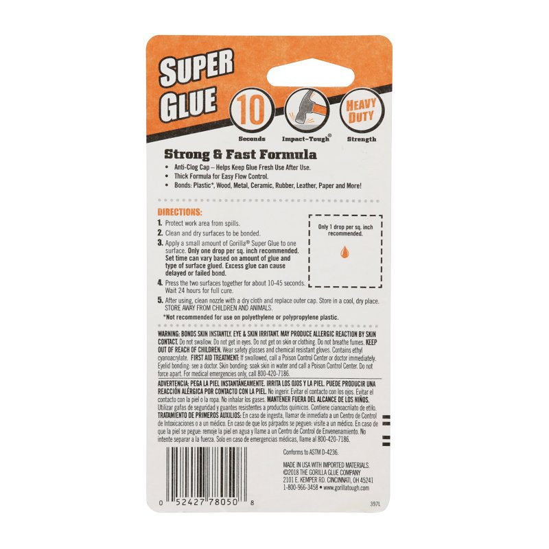 Gorilla 112381 Super Glue, Liquid, Sharp, Irritating, Clear, 15 g Bottle