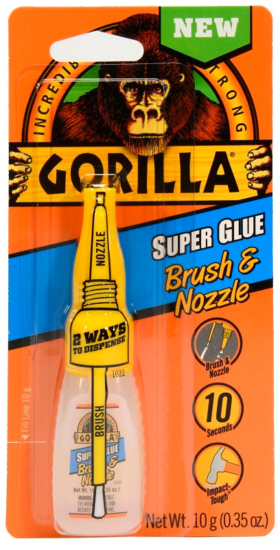Gorilla 7510101 Super Glue Brush and Nozzle, Straw/White Water, Liquid, Irritating, 10 g, Bottle