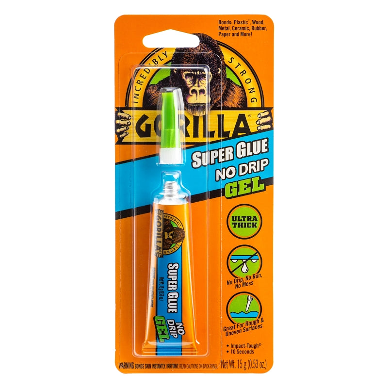 Gorilla 109804 No Drip Super Glue, Gel, Clear, 15 g Tube