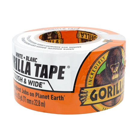 Gorilla 6025302 Duct Tape, 25 yd L, 2.88 in W, Polyethylene-Coated Cloth Backing, White