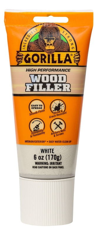 Gorilla 112124 Wood Filler, White, 6 oz Tube