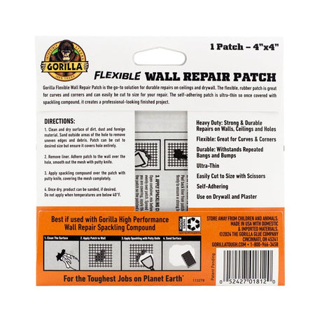 Gorilla 116379 Flexible Wall Repair Patch, Solid, White