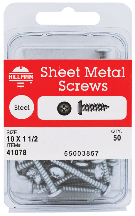 HILLMAN No. 10 Ga. X 1-1/2 in. L Phillips Pan Head Sheet Metal Screws 50 pk, Pack of 5