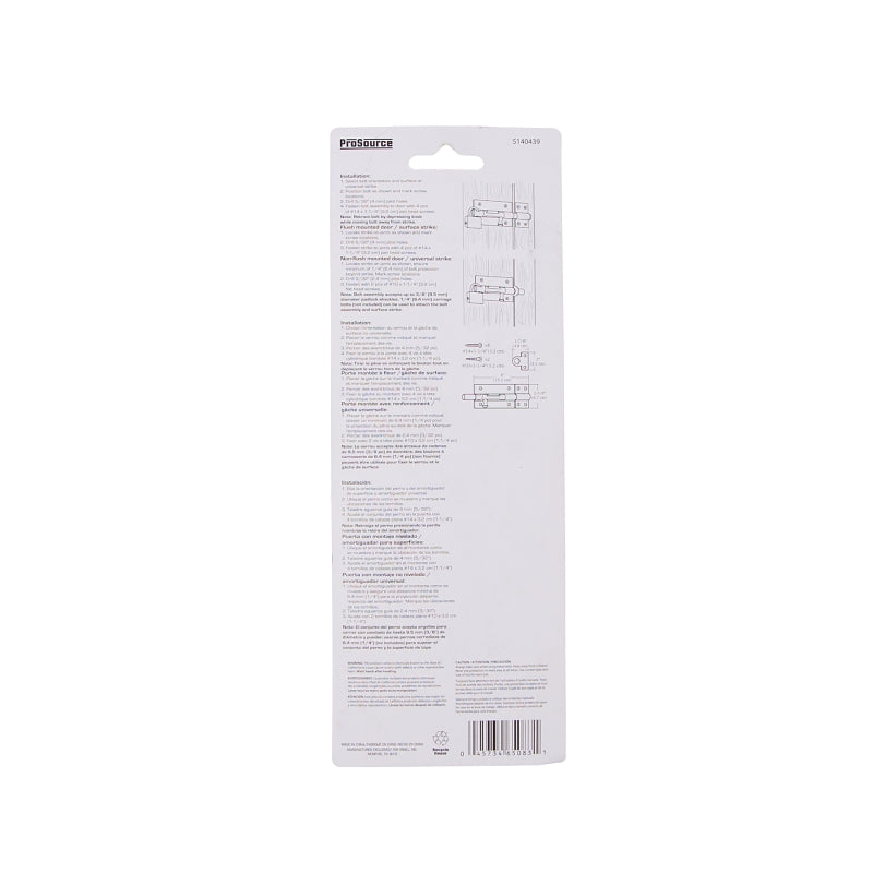 ProSource 33305ZCX-PS Padlockable Barrel Bolt, 0.6 Dia in Bolt Head, 6 in L Bolt, Steel, Zinc