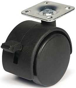 Dh Casters C-T20P1BKB Swivel Caster, 1-1/2 x 1-1/2 in Plate, 2-3/8 in H Dimensions, 2 in Dia Wheel, Plastic Wheel, Black