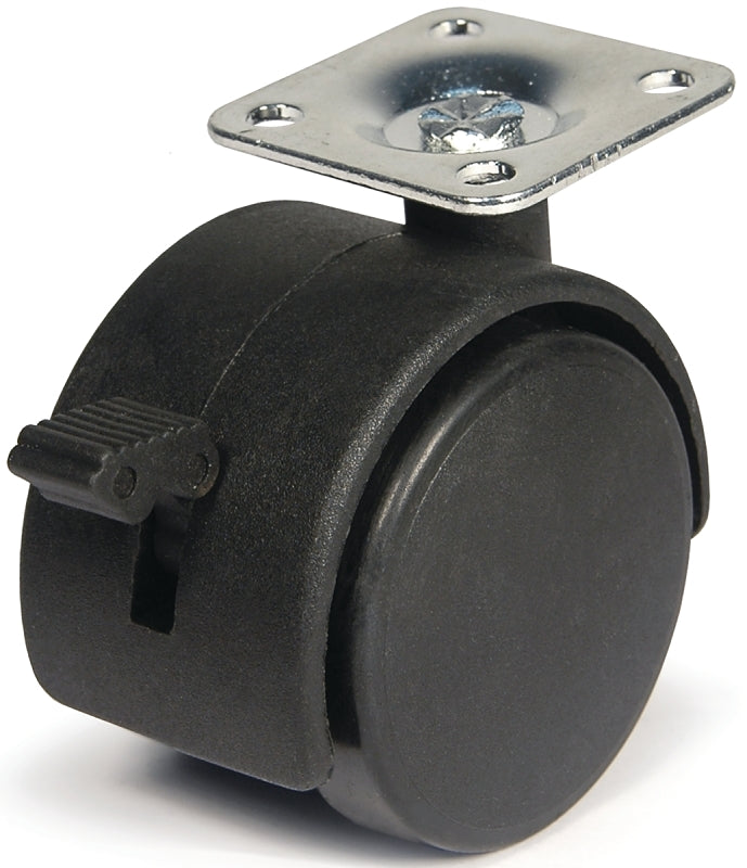 Dh Casters C-T20P1BKB Swivel Caster, 1-1/2 x 1-1/2 in Plate, 2-3/8 in H Dimensions, 2 in Dia Wheel, Plastic Wheel, Black
