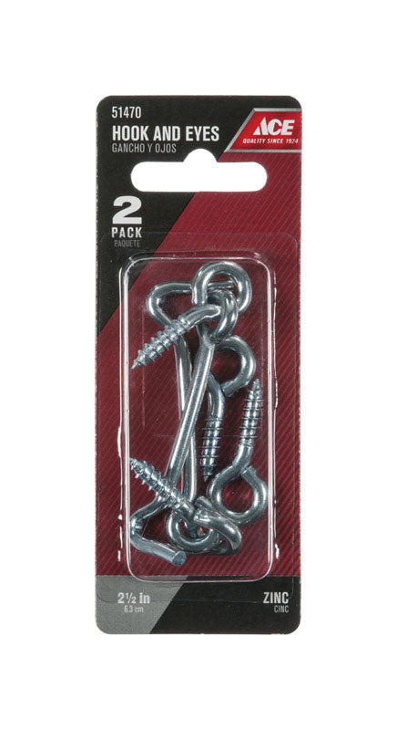 Ace Small Zinc-Plated Silver Steel 0.8175 in. L Hook and Eye 2 pk, Pack of 5