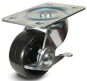 Dh Casters C-GD30PSB Swivel Caster, 3-1/8 x 4-1/16 in Plate, 3-13/16 in H Dimensions, 3 in Dia Wheel, 1-1/4 in W Wheel