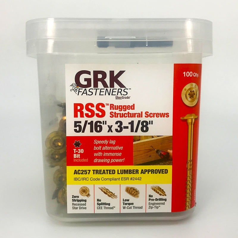 GRK Fasteners RSS 12221 Structural Screw, 5/16 in Thread, 3-1/8 in L, Washer Head, Star Drive, Steel, 100 PK
