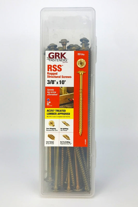 GRK Fasteners RSS 12293 Structural Screw, 3/8 in Thread, 10 in L, Washer Head, Star Drive, Steel, 50 PK