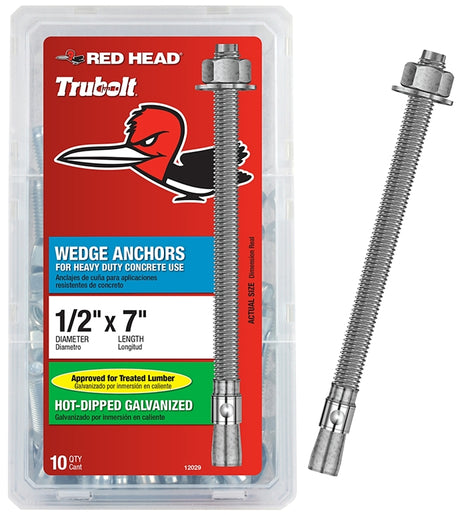 Red Head 12021 Wedge Anchor, 1/2 in Dia, 5-1/2 in L, Steel, Hot-Dipped Galvanized
