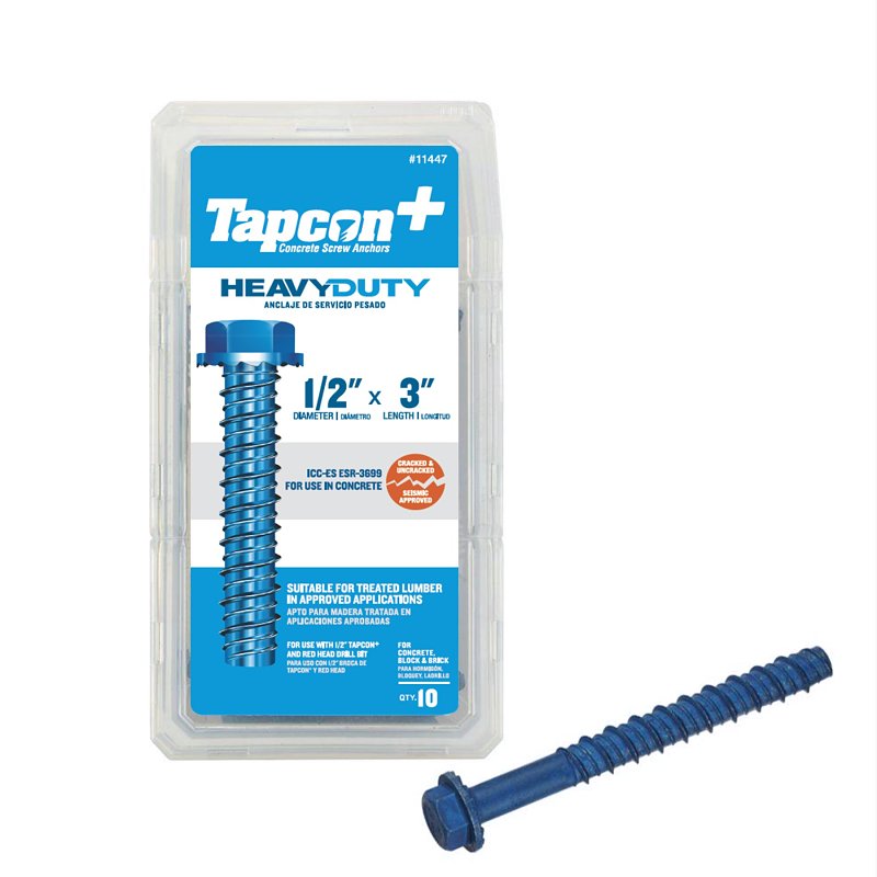 Tapcon+ 11447 Heavy-Duty Anchor, 1/2 in Dia, 3 in L, Steel