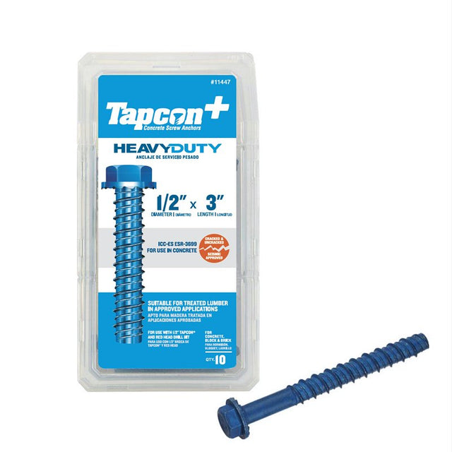 Tapcon+ 11447 Heavy-Duty Anchor, 1/2 in Dia, 3 in L, Steel