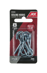 Ace Small Zinc-Plated Silver Steel 1.6875 in. L Ceiling Hook 25 lb 8 pk, Pack of 5