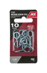 Ace 1/8 in. D X 1-1/8 in. L Zinc-Plated Steel Screw Eye 35 lb. cap. 10 pk, Pack of 5