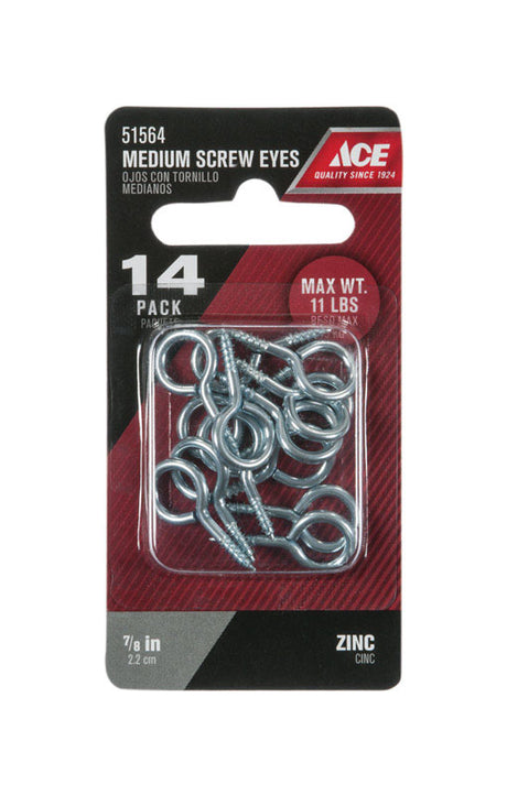 Ace 3/32 in. D X 7/8 in. L Zinc-Plated Steel Screw Eye 11 lb. cap. 14 pk, Pack of 5
