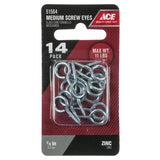 Ace 3/32 in. D X 7/8 in. L Zinc-Plated Steel Screw Eye 11 lb. cap. 14 pk, Pack of 5