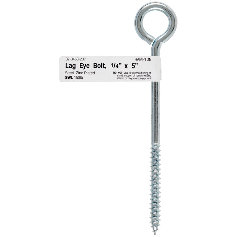 Hampton 1/4 in. X 5 in. L Zinc-Plated Steel Lag Thread Eyebolt, Pack of 10