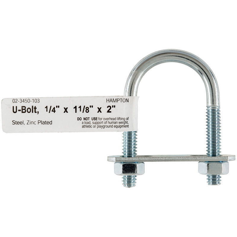 Hampton 1/4 in. X 1-1/8 in. W X 2 in. L Coarse Zinc-Plated Steel U-Bolt, Pack of 10