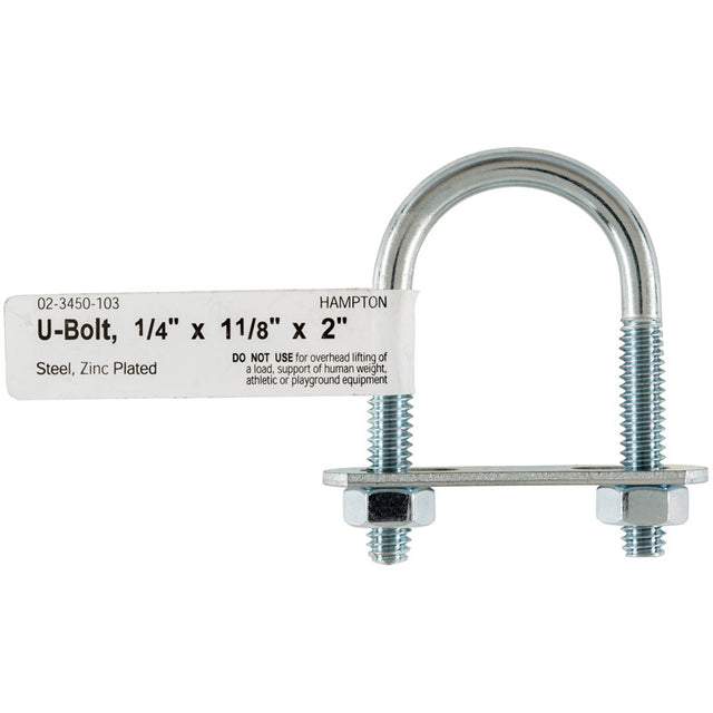 Hampton 1/4 in. X 1-1/8 in. W X 2 in. L Coarse Zinc-Plated Steel U-Bolt, Pack of 10