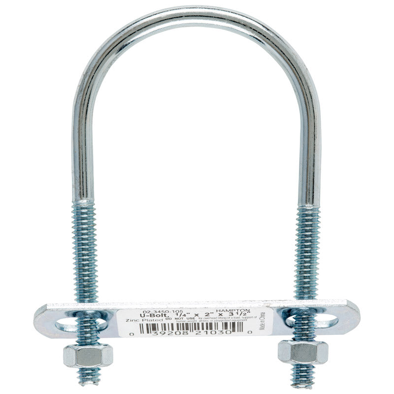 Hampton 1/4 in. X 2 in. W X 3-1/2 in. L Coarse Zinc-Plated Steel U-Bolt, Pack of 10