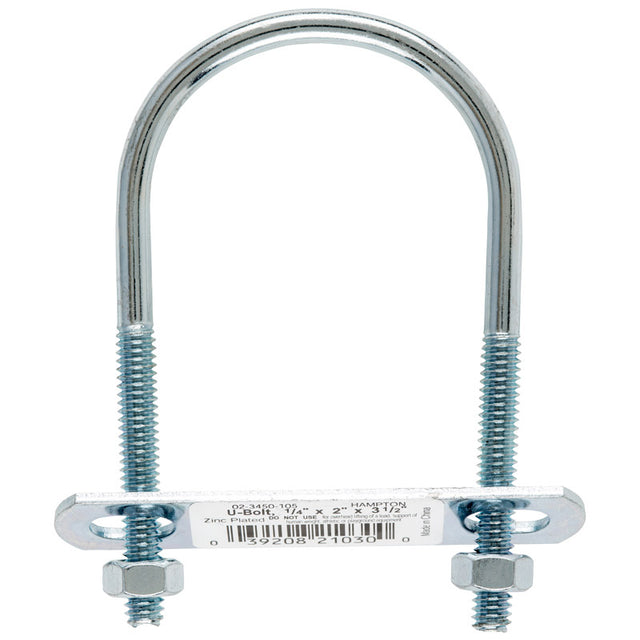 Hampton 1/4 in. X 2 in. W X 3-1/2 in. L Coarse Zinc-Plated Steel U-Bolt, Pack of 10