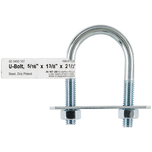 Hampton 5/16 in. X 1-3/8 in. W X 2-1/2 in. L Coarse Zinc-Plated Steel U-Bolt, Pack of 10