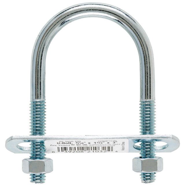 Hampton 5/16 in. X 1-3/4 in. W X 3 in. L Coarse Zinc-Plated Steel U-Bolt, Pack of 10