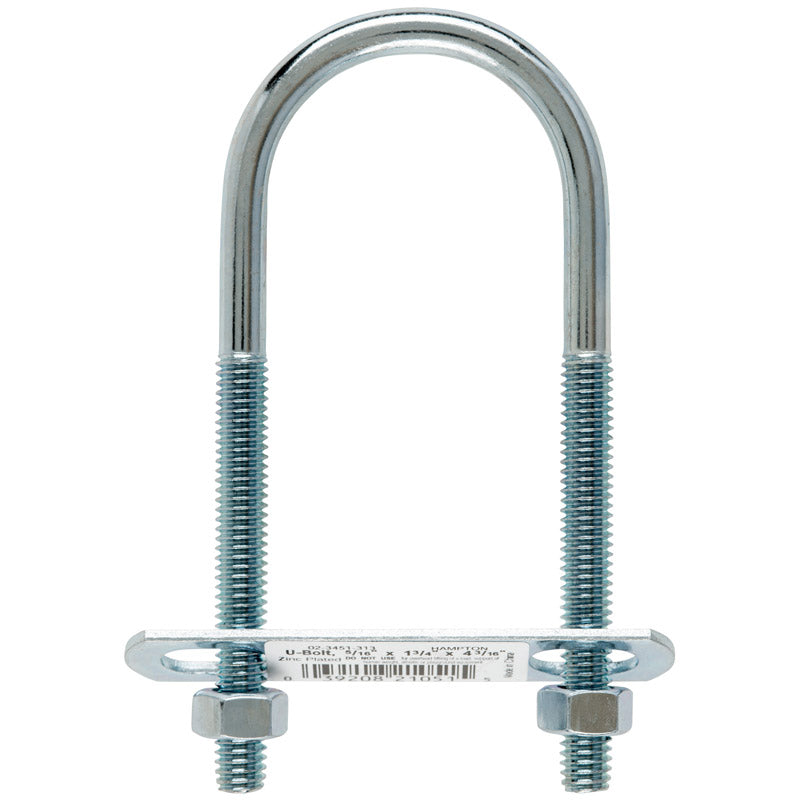 Hampton 5/16 in. X 1-3/4 in. W X 4-3/16 in. L Coarse Zinc-Plated Steel U-Bolt, Pack of 10