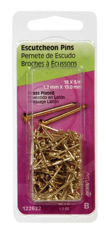 HILLMAN 14 Ga. X 3/4 in. L Brass-Plated Steel Escutcheon Pins 1 pk 1.5 oz, Pack of 6