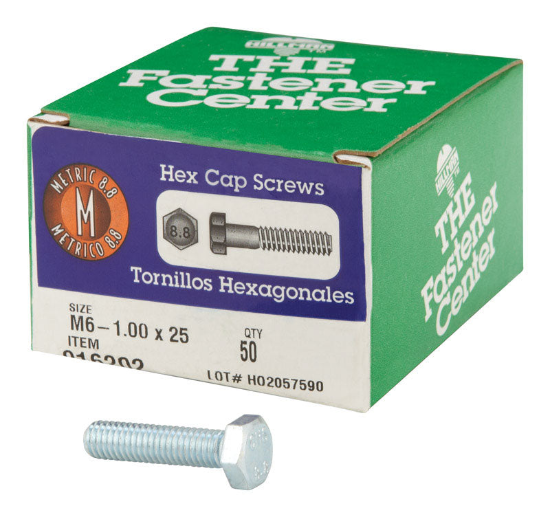 HILLMAN M6-1.00 mm D X 25 mm L Heat Treated Steel Hex Head Cap Screw 50 pk
