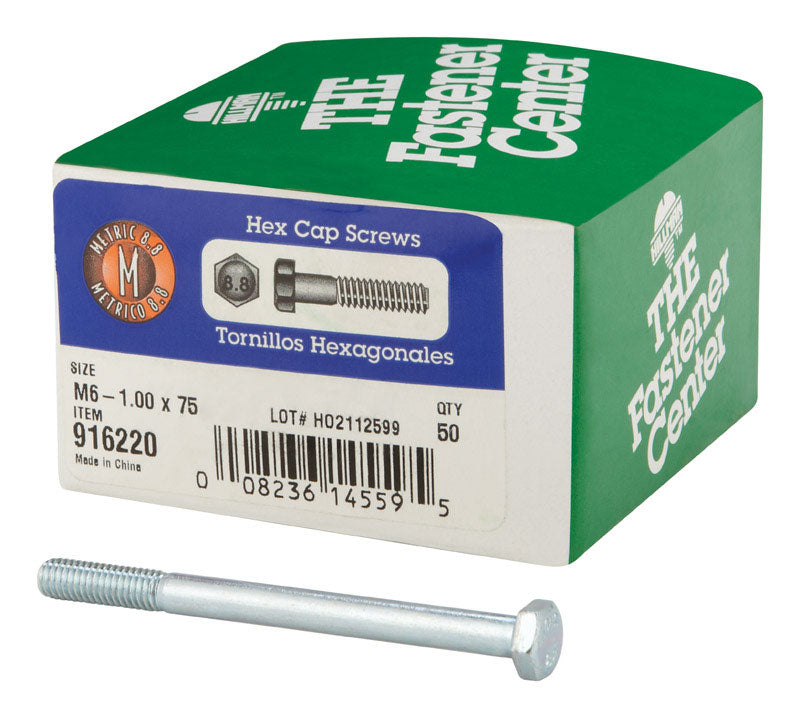 HILLMAN M6-1.00 mm D X 75 mm L Heat Treated Steel Hex Head Cap Screw 50 pk