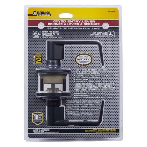 Brinks Commercial Matte Black Entry Lever 2 in.