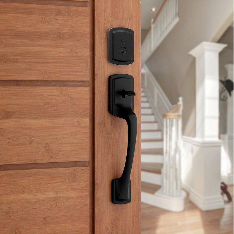 Weiser Prague 9GLA84710-015 Handleset with Henley Lever, 1 Grade, Zinc, Matte Black, 2-3/8 to 2-3/4 in Backset