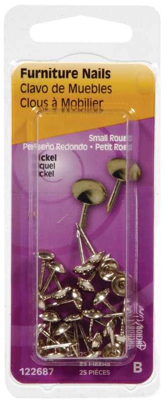 HILLMAN 7/16 in. Furniture Nickel Stainless Steel Nail Round Head, Pack of 6