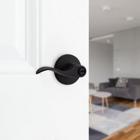 Weiser Safe Lock Layton 9SL50000-117 Entry Door Handle, Lever Handle, Matte Black, 3 Grade, Universal Hand