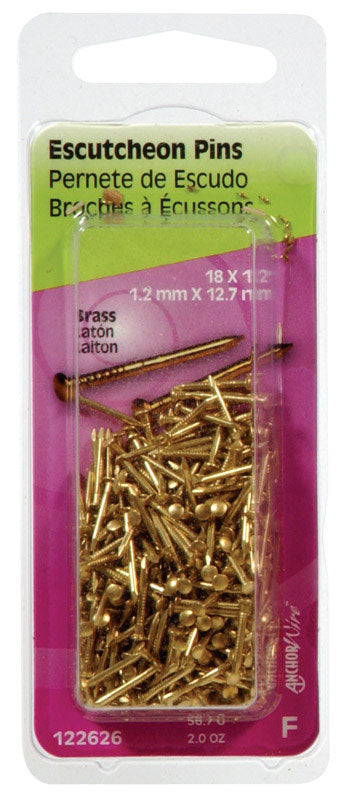 HILLMAN 18 Ga. X 1/2 in. L Brass Escutcheon Pins 1 pk 2 oz, Pack of 6