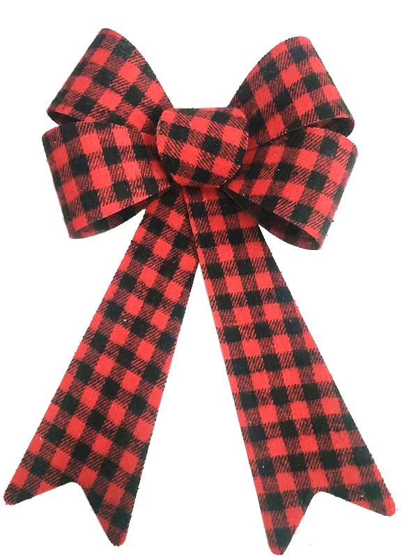 Hometown Holidays 44513 Buffalo Plaid Bow, Small, Cloth, Plastic, Red, Pack of 12