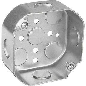 Southwire 24151-1/2-UPC Octagon Box, 4 in OAW, 1-1/2 in OAD, 4 in OAH, 5-Knockout, Steel Housing Material, Silver
