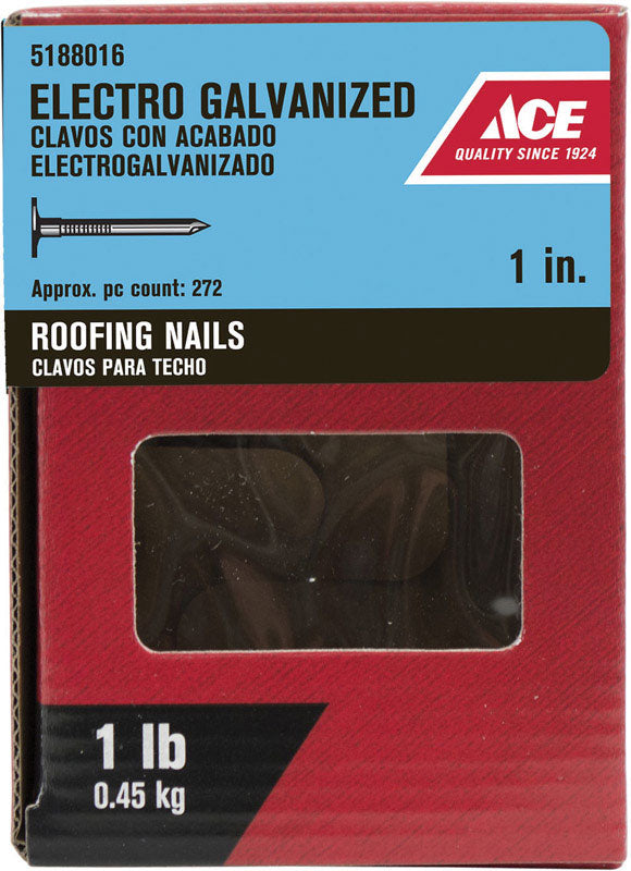 Ace 1 in. Roofing Electro-Galvanized Steel Nail Large Head 1 lb