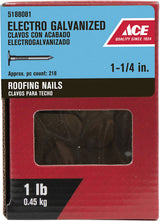 Ace 1-1/4 in. Roofing Electro-Galvanized Steel Nail Large Head 1 lb