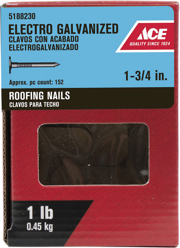 Ace 1-3/4 in. Roofing Electro-Galvanized Steel Nail Large Head 1 lb