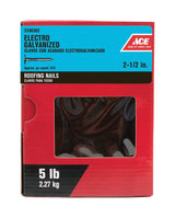 Ace 2-1/2 in. Roofing Electro-Galvanized Steel Nail Large Head 5 lb