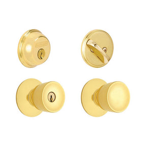 Schlage Bell Bright Brass Deadbolt and Entry Door Knob 1-3/4 in.