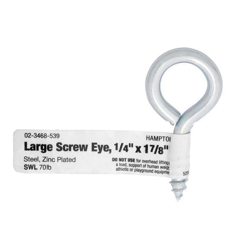 Hampton 1/4 in. D X 1-7/8 in. L Zinc-Plated Steel Screw Eye 70 lb. cap. 50 pk, Pack of 50