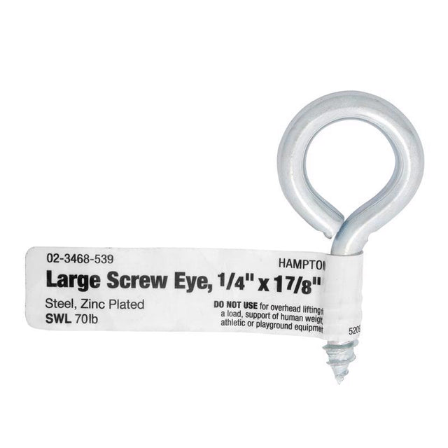 Hampton 1/4 in. D X 1-7/8 in. L Zinc-Plated Steel Screw Eye 70 lb. cap. 50 pk, Pack of 50