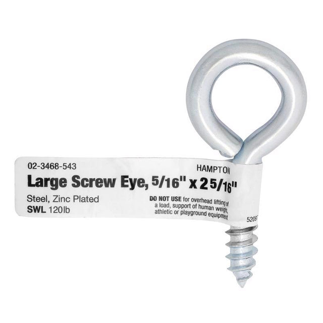Hampton 9/32 in. D X 2-13/16 in. L Zinc-Plated Steel Screw Eye 120 lb. cap. 50 pk, Pack of 50