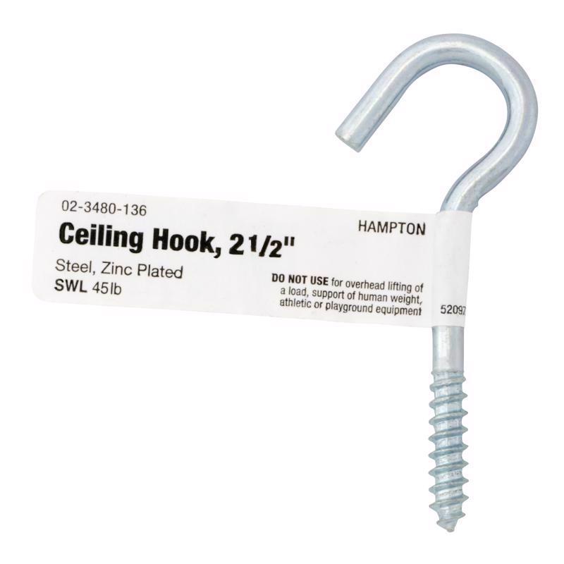 Hampton Small Zinc-Plated Silver Steel 2-1/2 in. L Ceiling Hook 45 lb 1 pk, Pack of 50