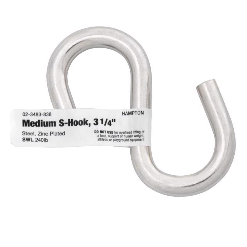 Hampton Medium Zinc-Plated Silver Steel 3.25 in. L S-Hook 240 lb 1 pk, Pack of 20