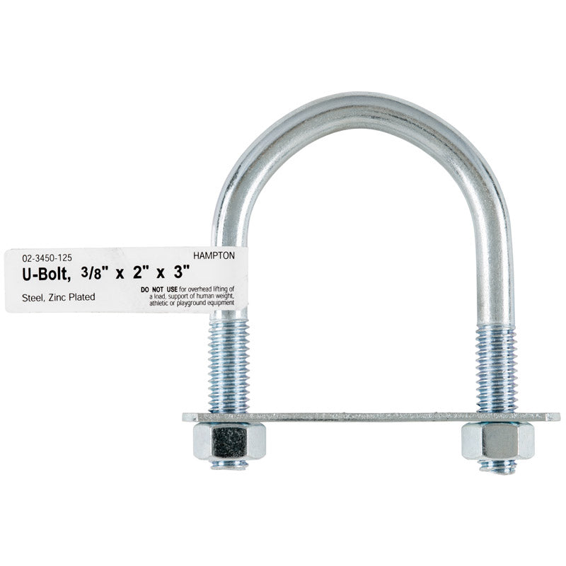 Hampton 3/8 in. X 2 in. W X 3 in. L Coarse Zinc-Plated Steel U-Bolt, Pack of 10